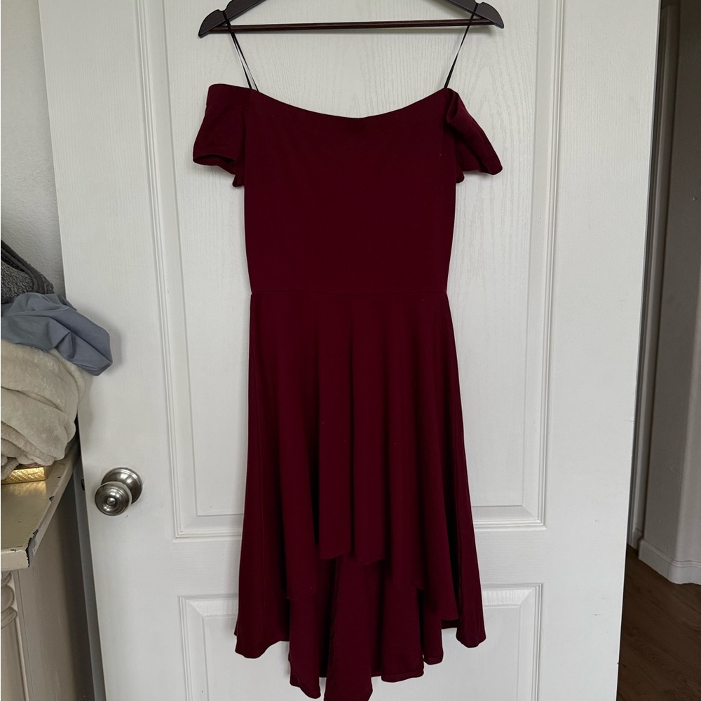 Windsor Off-Shoulder Burgundy High Low Dress